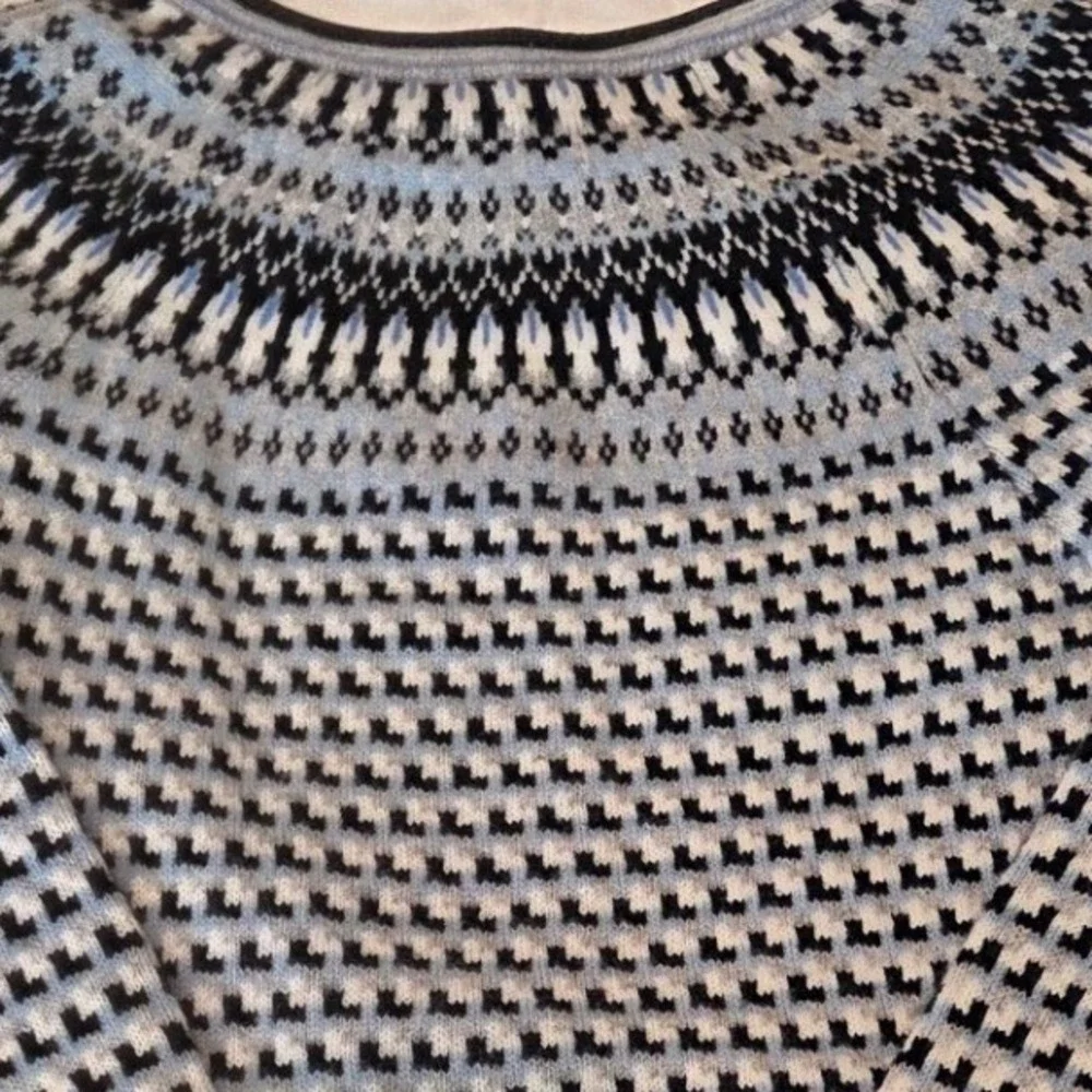 Ellie Kai 100% Cashmere Leather Trim Blue Gray‎ Winter Sweater Cozy Small